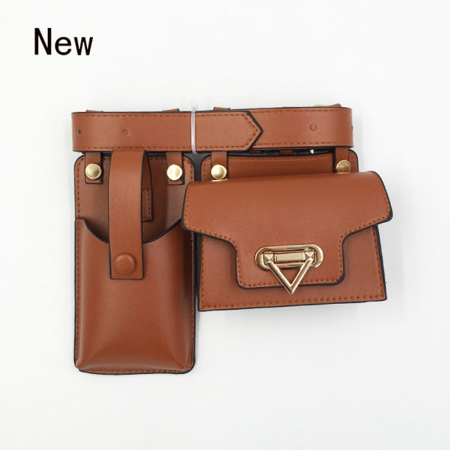 2 Piece Women's Belt Bag Luxury Designer Tactical Waist Bags Female Leather Flap Fanny Pack Shoulder Crossbody Chest Bag Purse