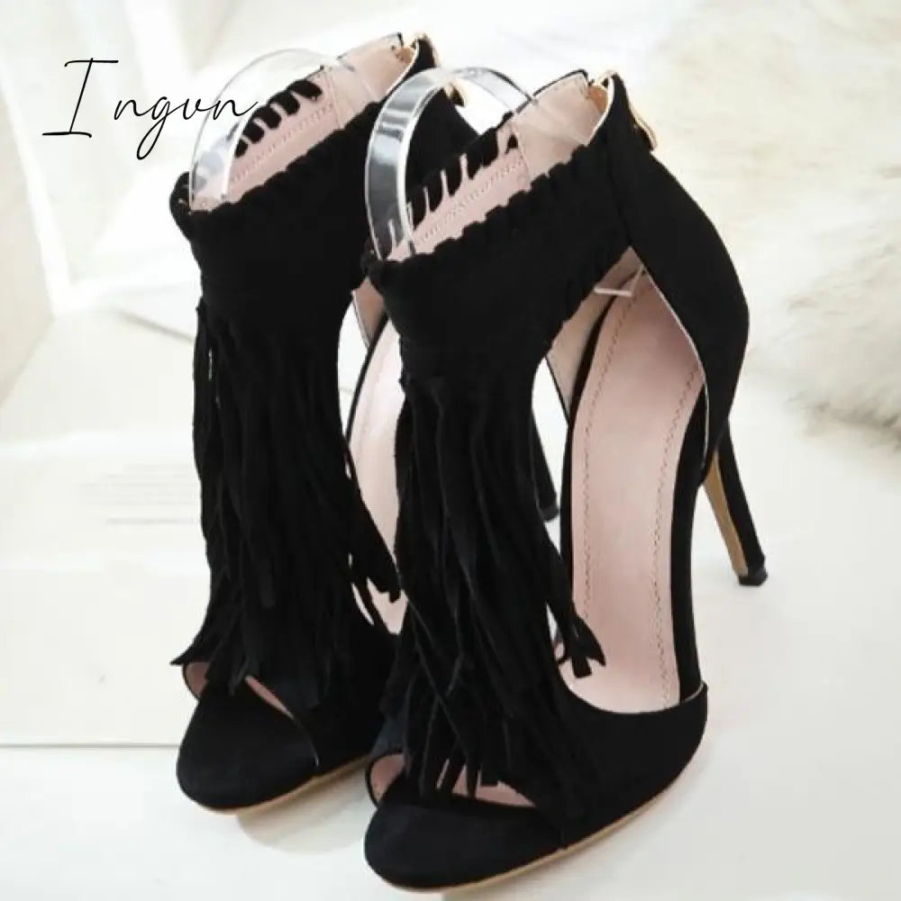Ingvn - Fashion Open Toe Tassels Ankle Ladies Sandals