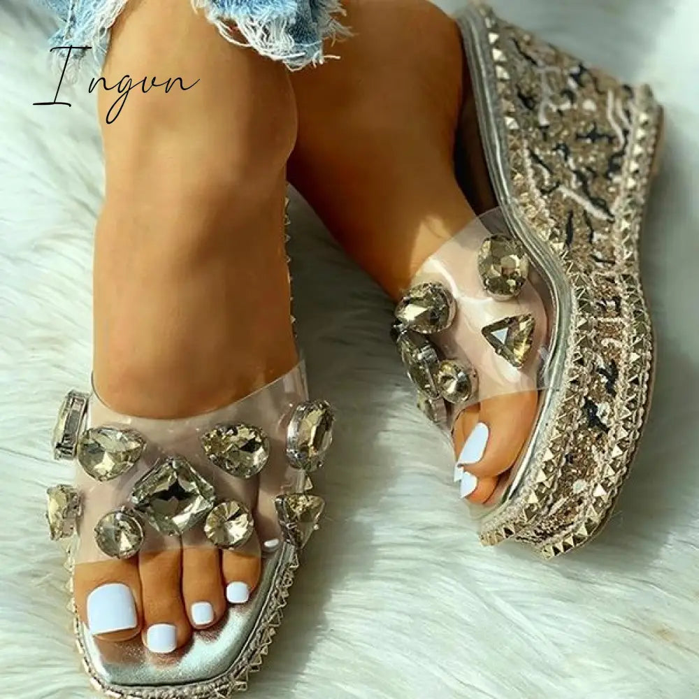 Ingvn - Open Toe Studded Rivet Heeled Sandals