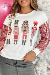Ingvn - Casual Print Sequins Patchwork O Neck Tops