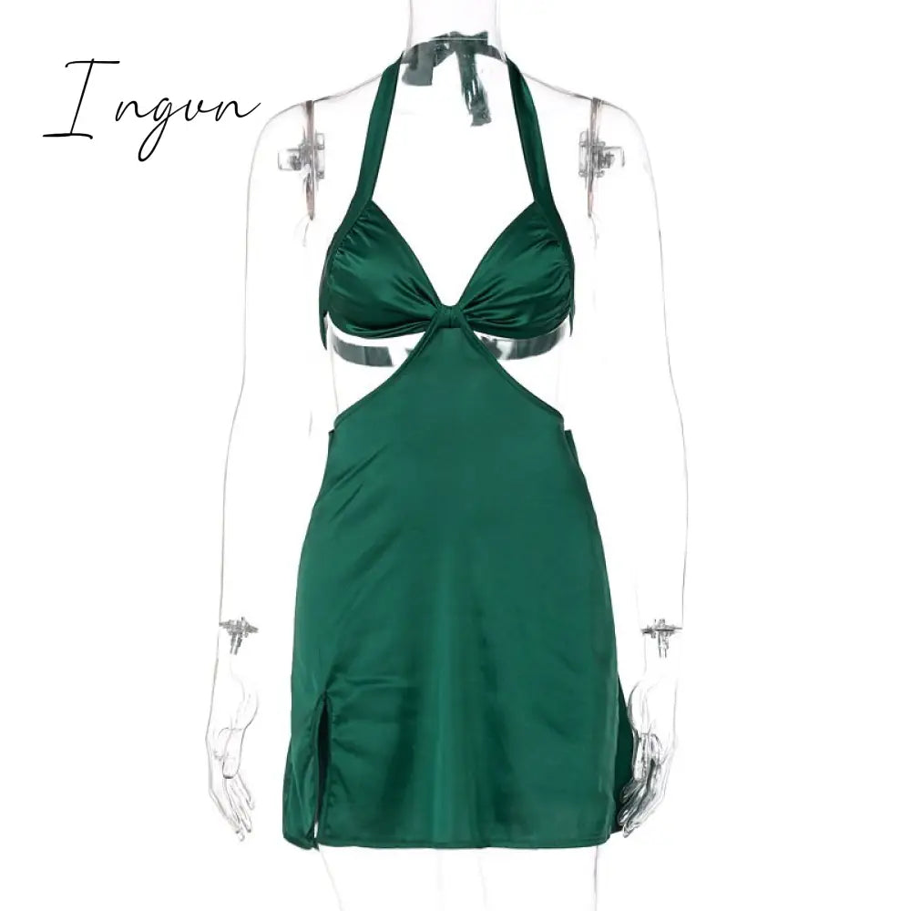 Ingvn - Halter Hollow Out Dress Women Bandage Slim Strapless Bodycon Dress Sexy Mini Backless Summer Party Dresses