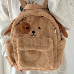 Ingvn  Cute Puppy Womens Backpack Plush Brown Fluffy Cartoon Sweet Kawaii School Backpack Students Casual Daily Fashion New Bag