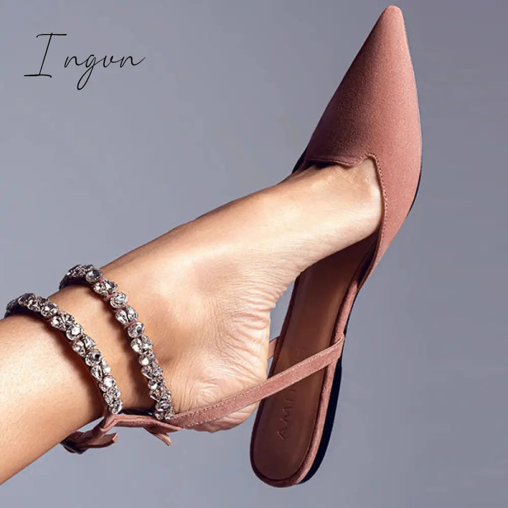 Ingvn - Patent Leather Pointed Toe Adjustable Ankle Strap Flats