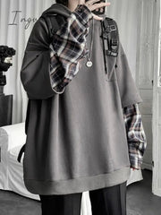 Ingvn - Fake Two Pieces Hooded Plaid Jacket