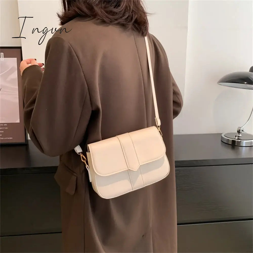 Ingvn - Trendy Saddle Shoulder Bag Women Pu Leather Crossbody Bag Simple Solid Color Flap Messenger Bag Designer Handbag Pouch Wholesale