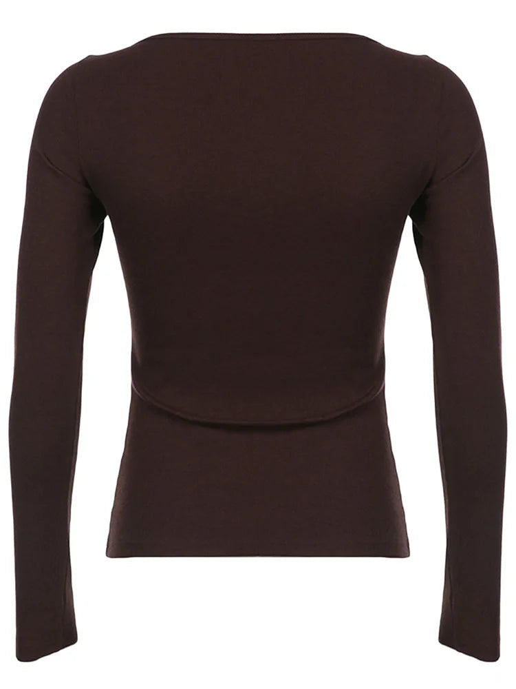 Y2k Women's Long Sleeve Knitted Tops Lace Stitching Neckline Knitwear Bowknot Decoration Slim-Fit Tshirt Pullovers Clubwear