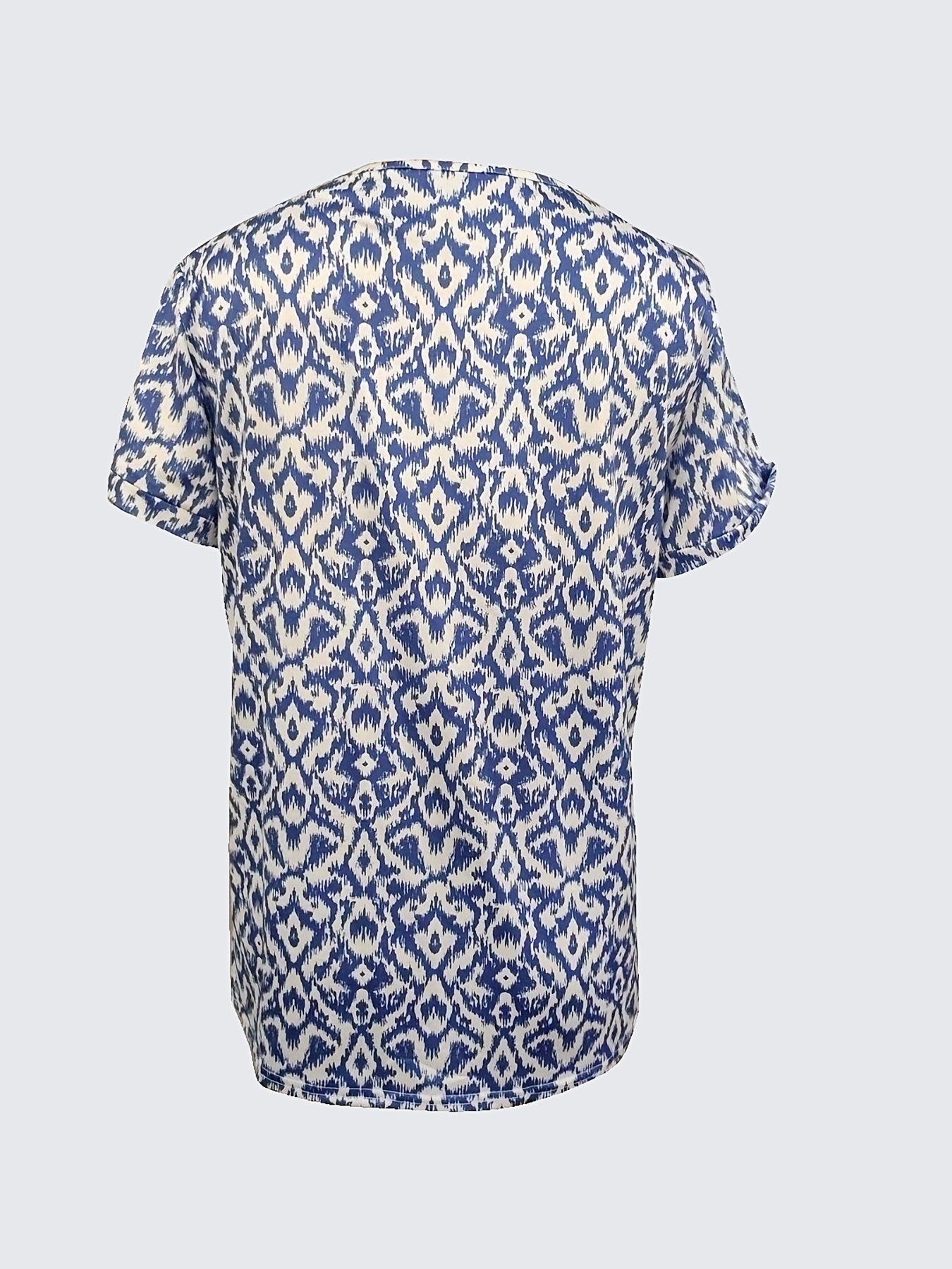 Vibrant Graphic Print Button Front V-Neck T-Shirt - Casual Cut Out Design, Soft Fabric, Spring & Summer Essential, Women's Fashion Clothing for Everyday Wear