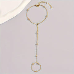 1pc Delicate Exquisite Finger Ring Bracelet Chain - Thin & Elegant Temperament Design - Adjustable Back Chain for Effortless Daily Style