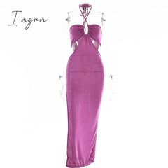 Ingvn - Sexy Hollow Out Corset Maxi Dress Party Dress Women Halter Cut Out  Wrap Split Long Dresses Summer Backless Clubwear Midi Robe