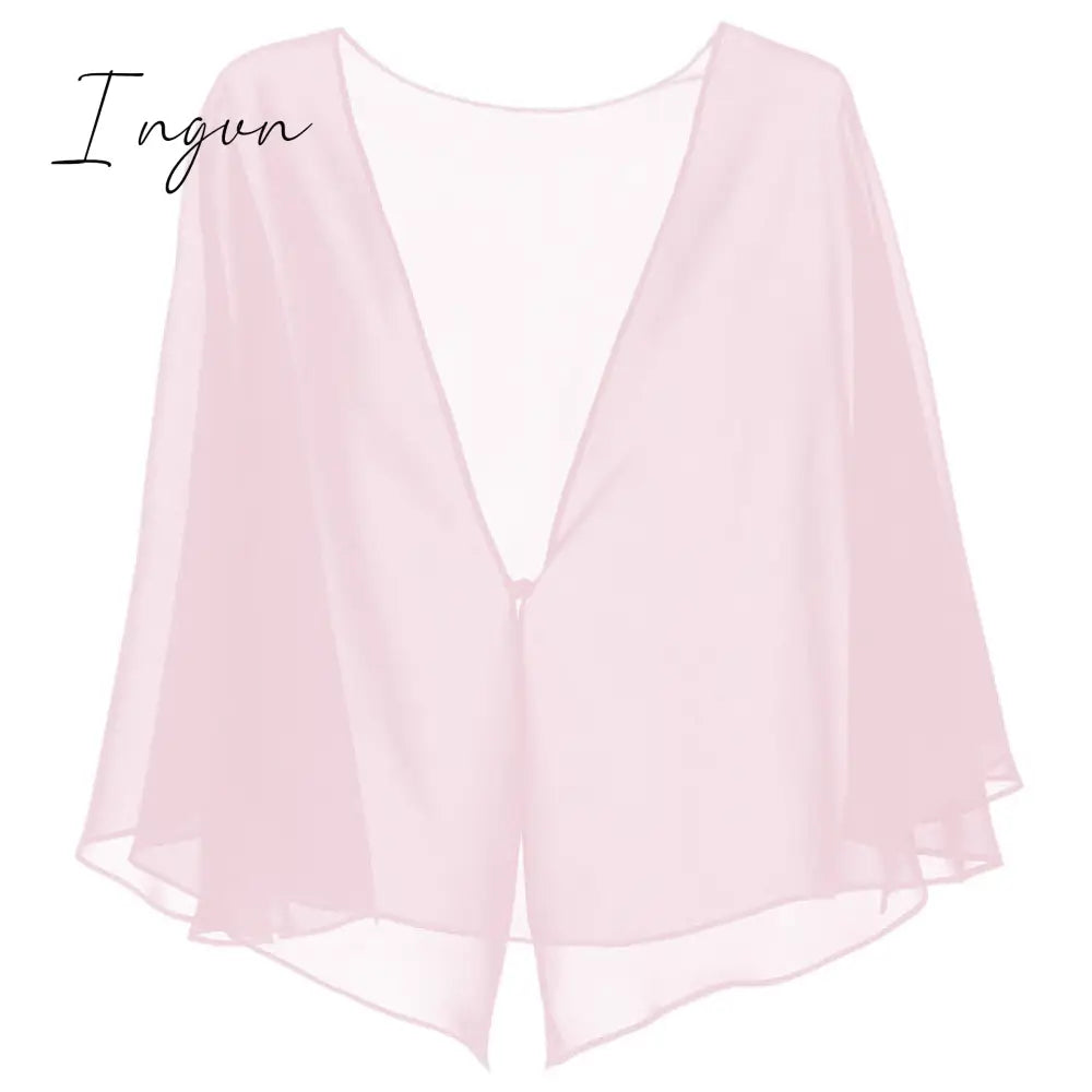 Ingvn - Womens Fashion Women Black Chiffon Bolero Prom Party V-neck with Button Shrug Elegant Simple Soft Casual Cape for Lady Evening Dress Red White