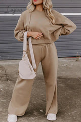 Ingvn - Casual Solid Frenulum V Neck Long Sleeve Two Pieces