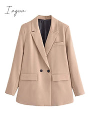 Ingvn - Women Fashion Solid Double Breasted Blazers Female Elegant Long Sleeves Loose Jacket Coats Office Ladies Outerwear Top