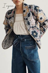 Ingvn - Casual College Floral Pocket Mandarin Collar Outerwear