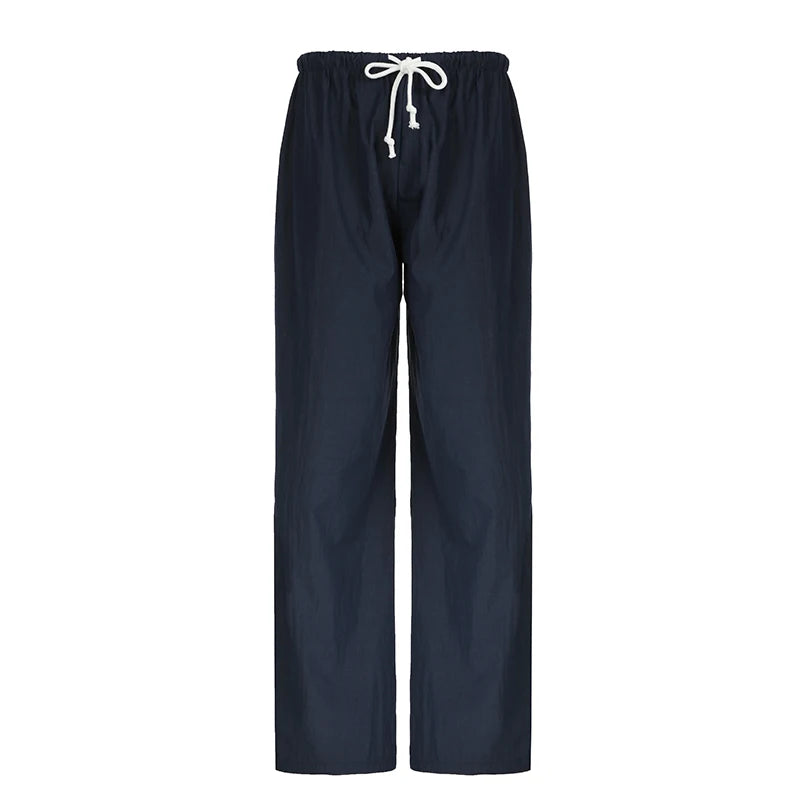 Drawstring Low Rise Pink Casual Pants y2k Basic See Through Pants y2k Aesthetic Straight Trousers for Women Korean Style