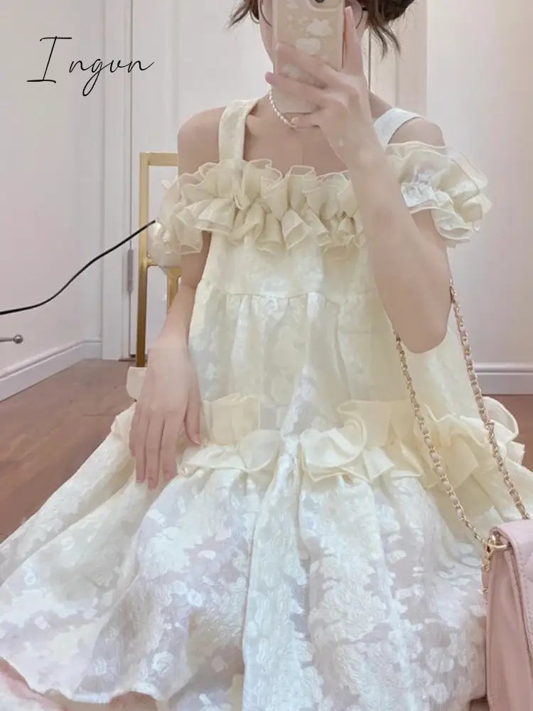 Ingvn - Japanese Lolita Kawaii Mini Dress Women Korea Sweet Suspender Party Mini Dress Female France Elegant Fairy Dress Summer 2023 New
