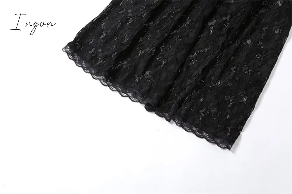 Ingvn - Summer Sexy Party Split Lace Bodycon Woman Maxi Dress Club Square Collar Black Elegant Women's Dresses