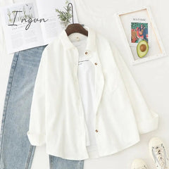 Ingvn - Corduroy Women Blouses Shirts Tunic Womens Tops And Blouses Womenswear Long Sleeve Clothing Button Up Down Loose White New