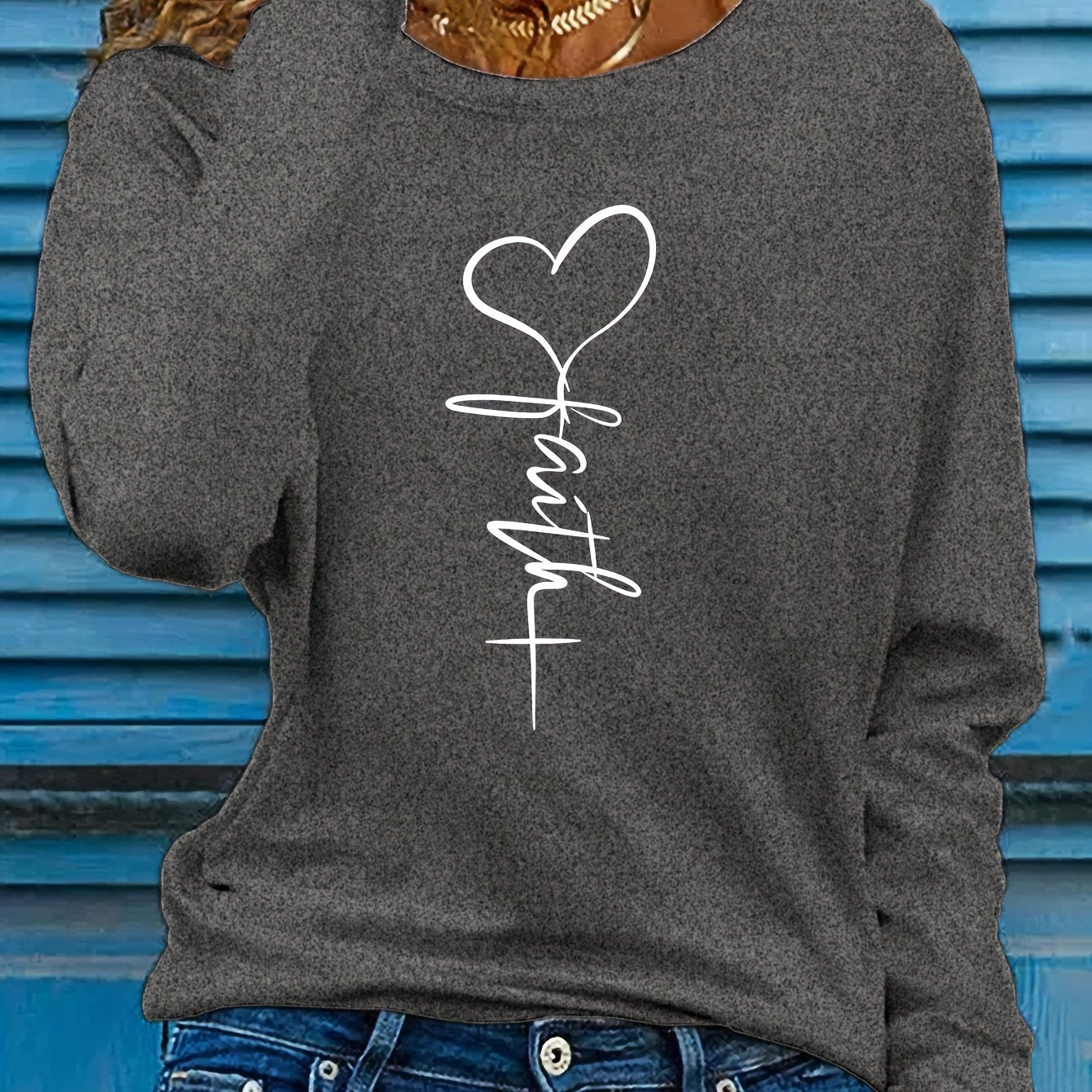 Faithful Favourite Crew Neck T-shirt - Women's Long Sleeve Casual Top for Spring & Fall - Soft, Comfortable, Relaxed Fit, Versatile Wardrobe Essential for Everyday Wear