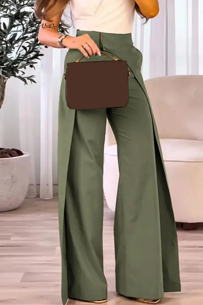 Ingvn - Casual Solid Patchwork Regular High Waist Conventional Solid Color Bottoms