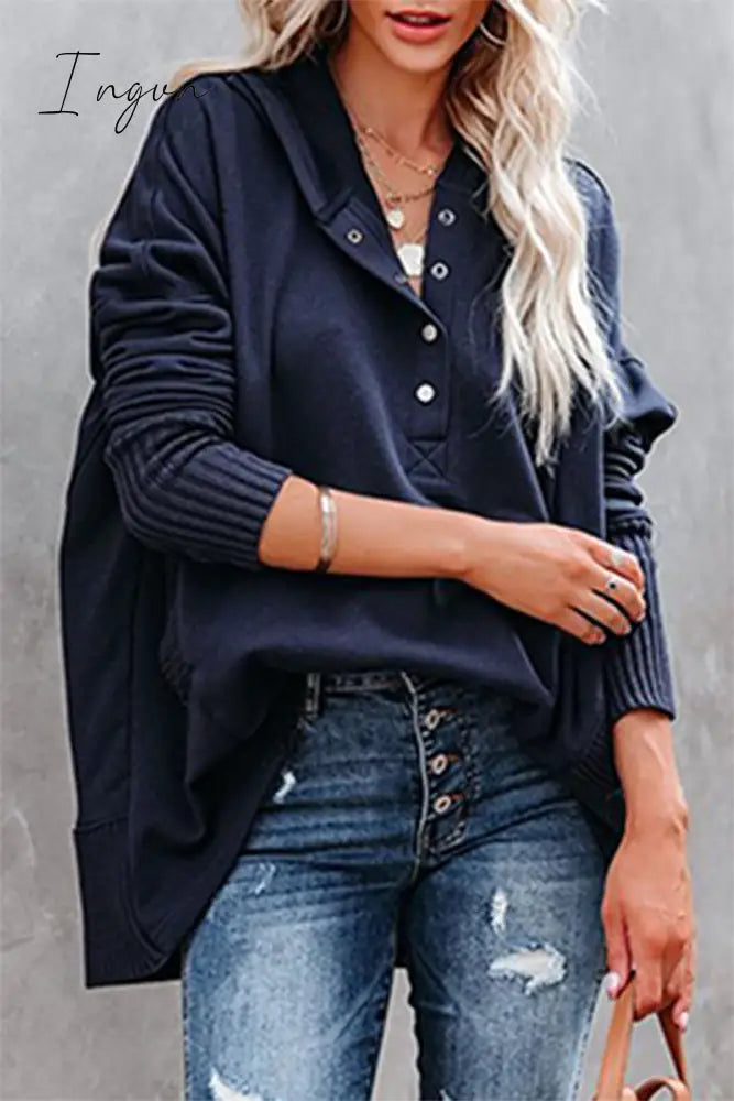 Ingvn - Casual Solid Pocket Buckle Hooded Collar Tops(14 colors)