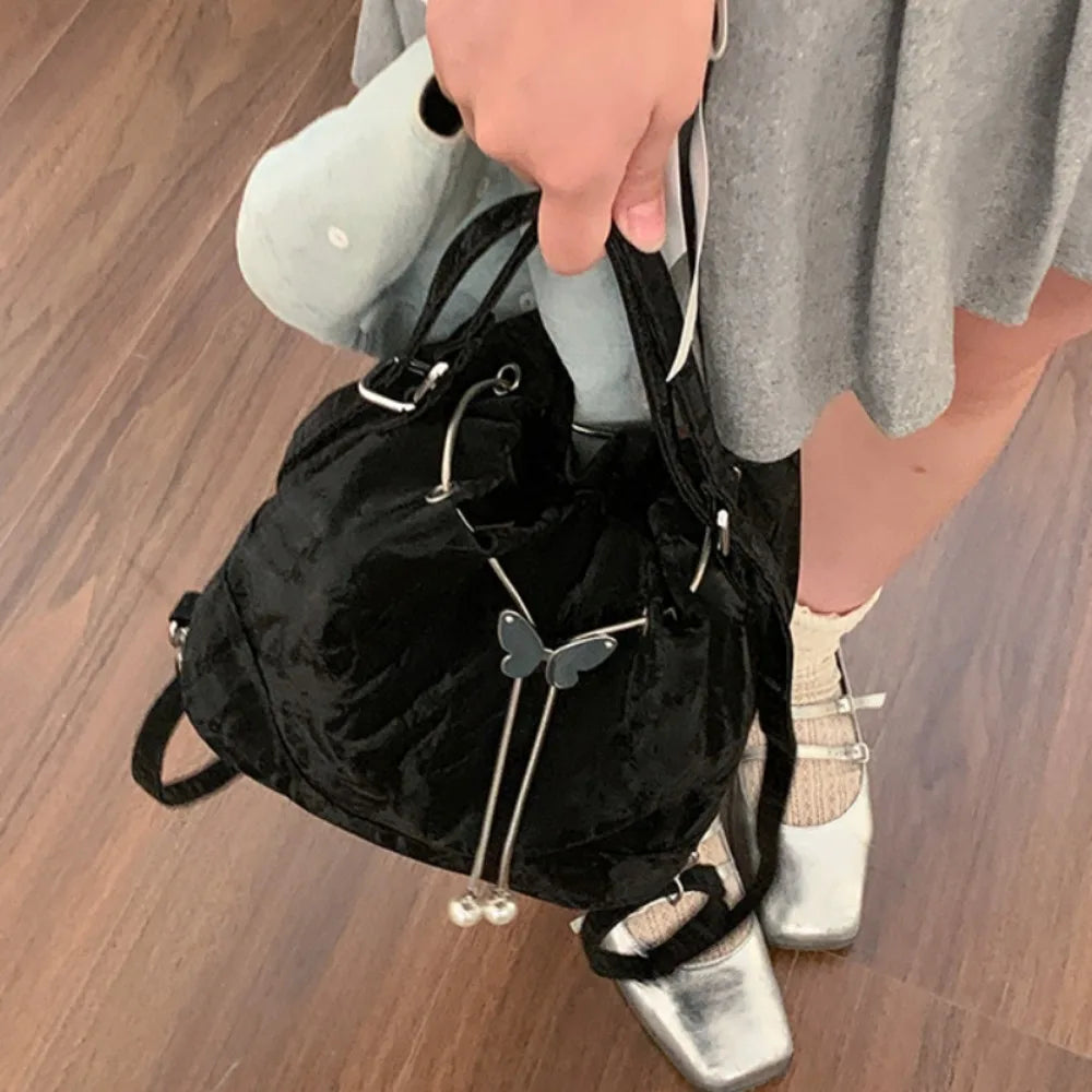 Ingvn  Fresh New Exquisite Bucket Drawstring Bow Underarm Bags Korea All-match Minority Shoulder Bags Female Two Backs Moda Backpacks