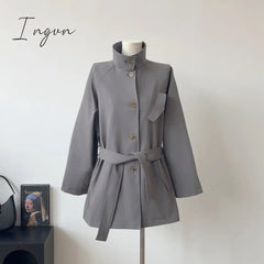 Ingvn - 2023 Autumn Elegant Short Trench Coat Office Lady Korean Style Jacket Coats Women Casual Outwear Fashion Clothing Chic