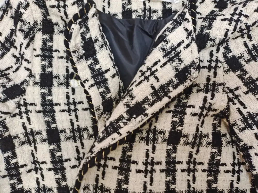 Ingvn - Spring Korean small fragrance jacket women's short winter and autumn French ladies all-match houndstooth woven tweed coat jackets