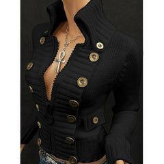 Voguable Vintage Sweater Women Button Desigan Long Sleeve Knitted Cardigan Jackets Autumn Fashion Knit Turtleneck Zipper Sweaters