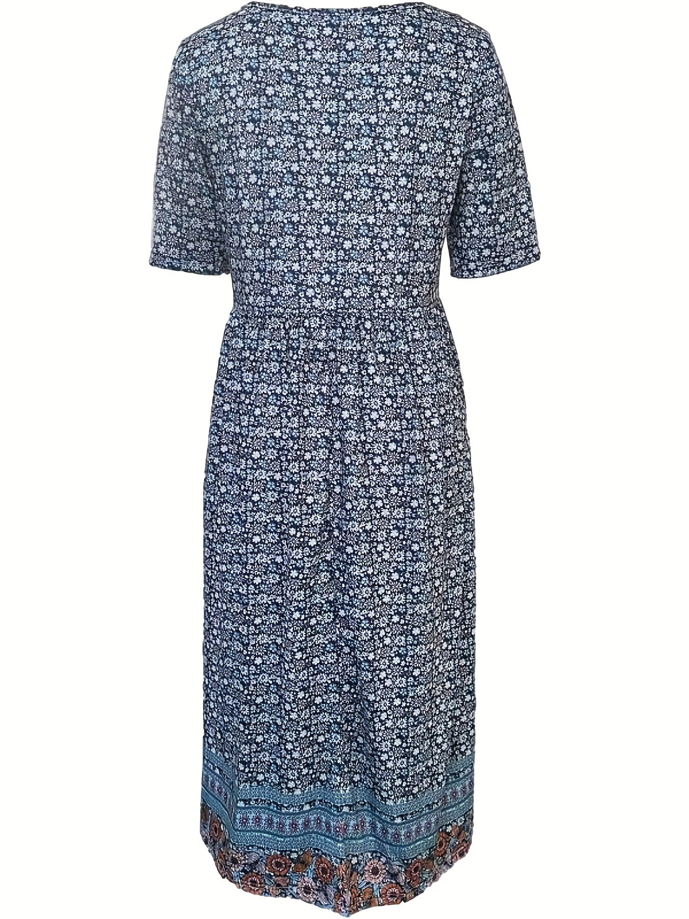 Spring & Summer Must-Have: Women's Breathable Floral Print Dress - Casual Crew Neck with Short Sleeves, Perfect for Everyday & Weekend Outings