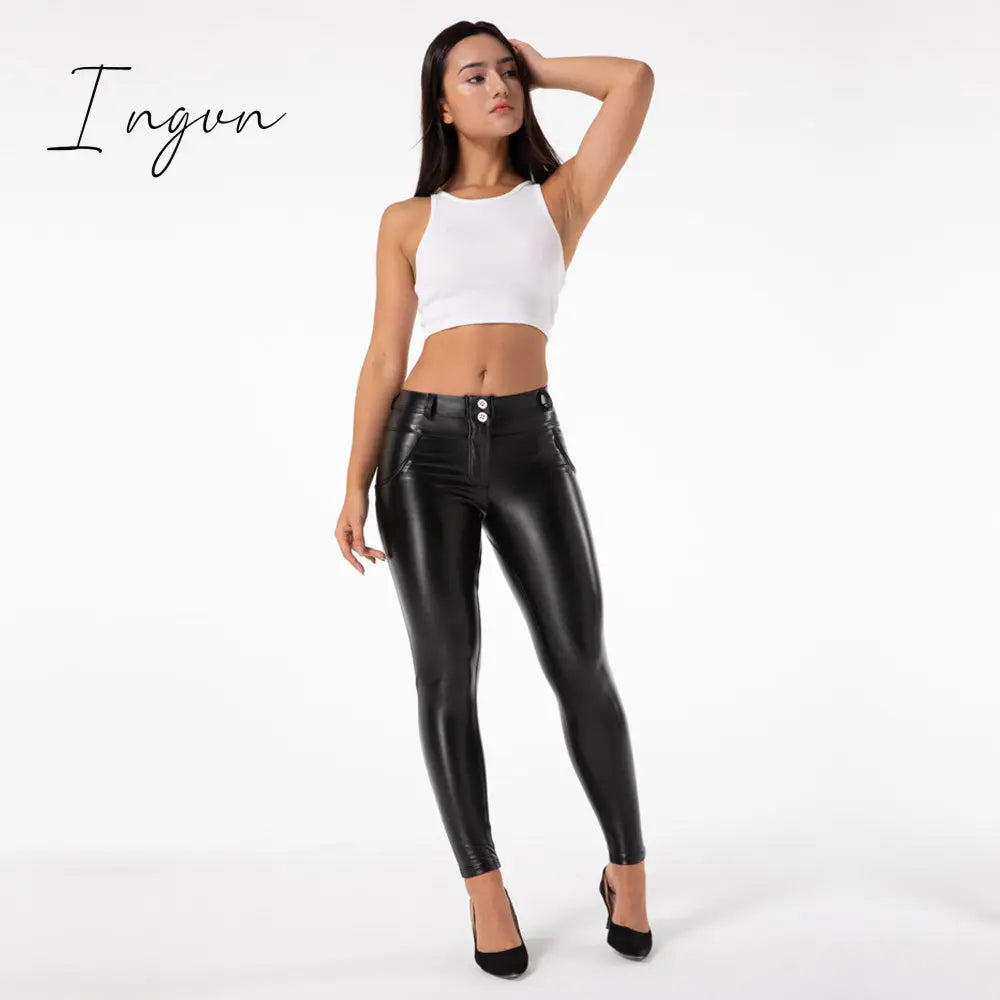 Ingvn - Melody Faux Leather Pants for Women Plus Sizes Skinny Leggings Latex Pencil Pu Pants Women's Clothing Fashion