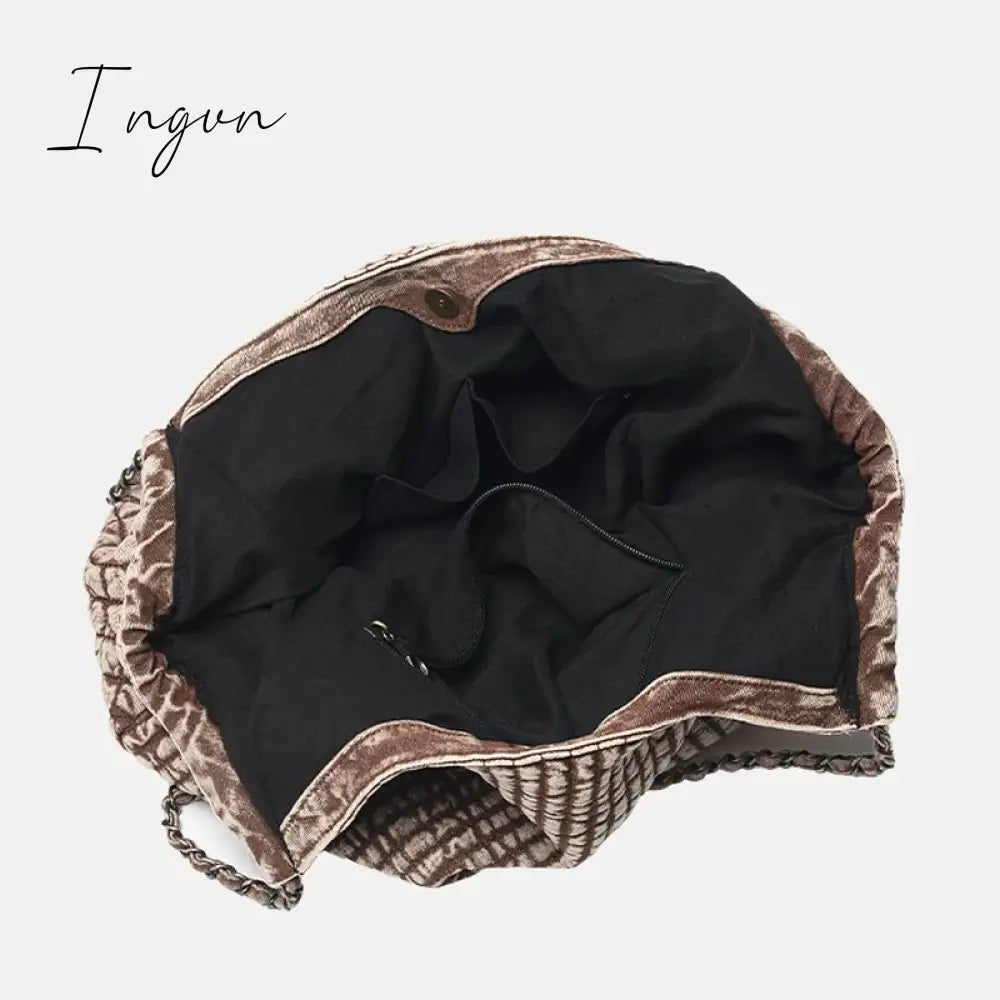 Ingvn - Large Capacity Tote Bags For Women Luxury Designer Handbags And Purses 2024 New In Denim Cloth Embroidery Rhombus Chain Shoulder