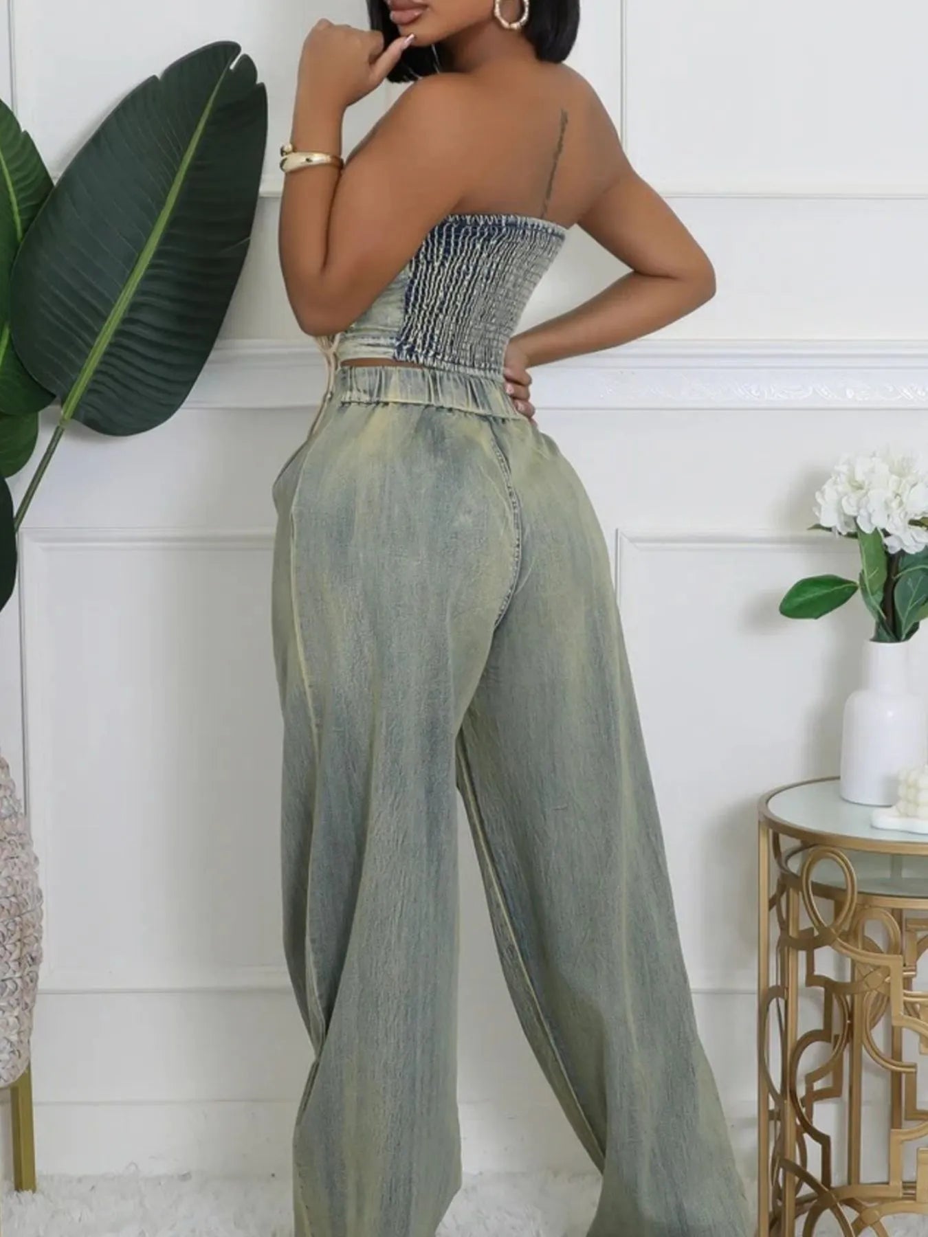Smocked Tube Top and Jeans Denim Set
