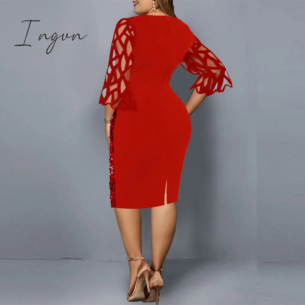 Ingvn - Party Dresses Plus Size Women's Summer Dress for Women Elegant Sequin Green Bodycon Dress Evening Wedding Outfits 4XL 5XL