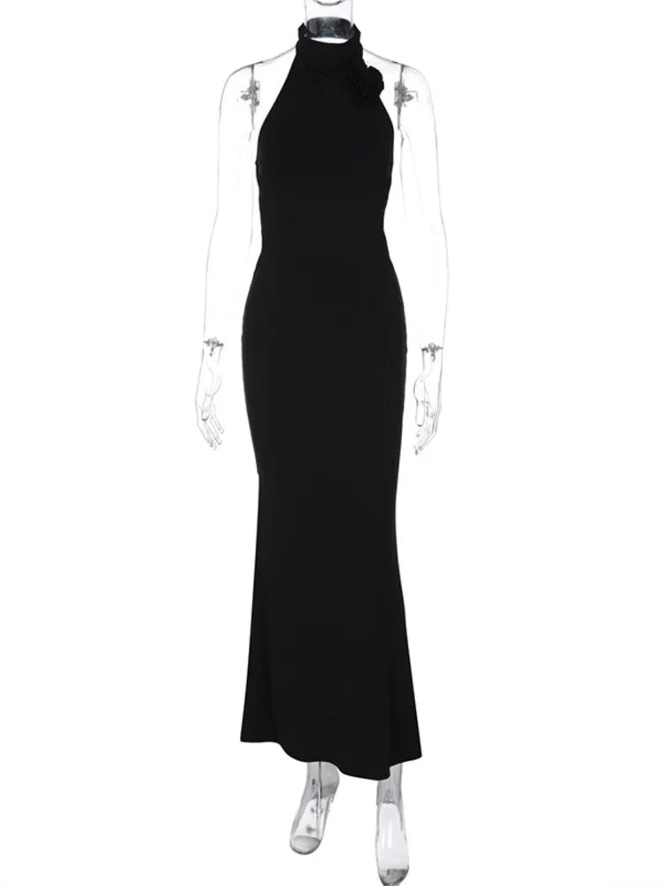 Flower Sleeveless Sexy Maxi Dress For Women Gown Fashion Halter Backless Bodycon Evening Club Long Dress Vestido