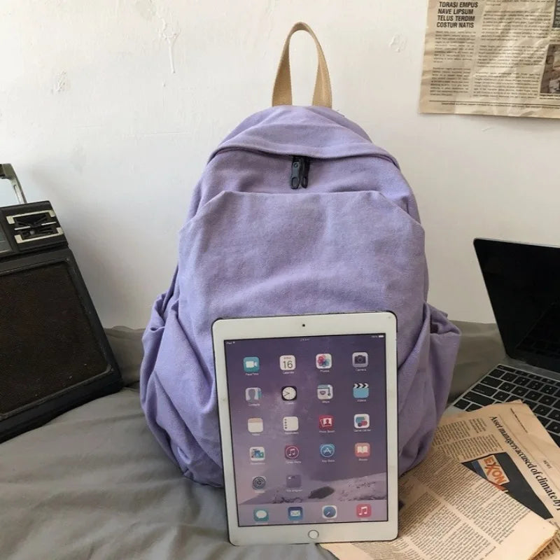 Ingvn  New Backpack Fashion Solid Color Casual Simple Large Capacity Zipper Schoolbag Japanese Style Students Rucksack Trend Design