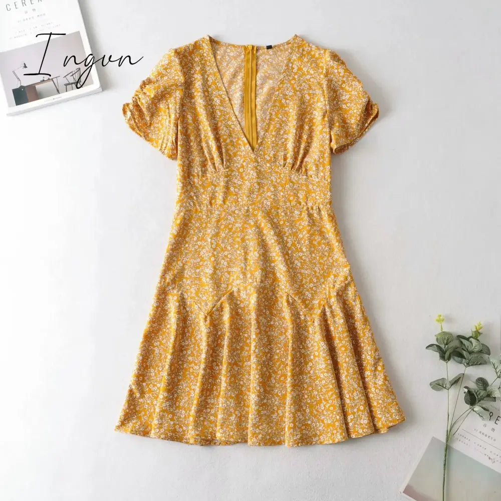 Ingvn - Fashion Foridol Blue Floral Print Summer Beach Dress Women Casual Holiday Short Sleeve Dress Boho Sundress Vestidos Fashion Clothes
