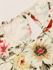Charming Floral Print A-line Dress - Stylish & Elegant Crew Neck Design with Half Sleeves - Perfect for Spring & Summer - Comfortable Womens Clothing for Versatile Wear