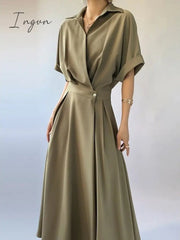 Ingvn - Women Dress Shirt Dress Long Evening Female Vintage Maxi Party Oversize Beach Woman Dresses Casual Elegant Prom Black