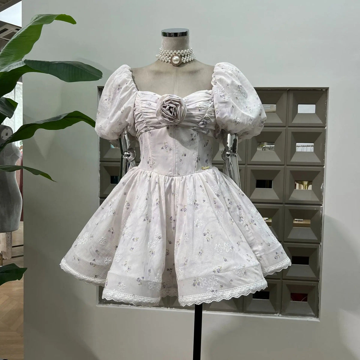 French Spliced Appliques Sweet A Line Dresses For Women Slash Neck High Waist Printing Lace Backless Dress Female Fashion