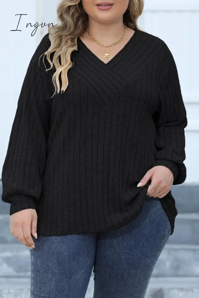 Ingvn - Casual Solid Patchwork V Neck Plus Size Tops
