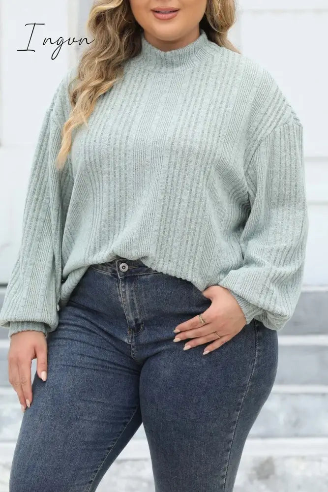 Ingvn - Casual Solid Basic Turtleneck Plus Size Tops
