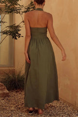 Ingvn - Sexy Solid Pocket Fold Halter Sleeveless Dresses
