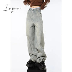 Ingvn - Blue Womens Jeans High Waist Vintage Straight Baggy Denim Pants Streetwear American Style Fashion Female Wide Leg Denim Trouser