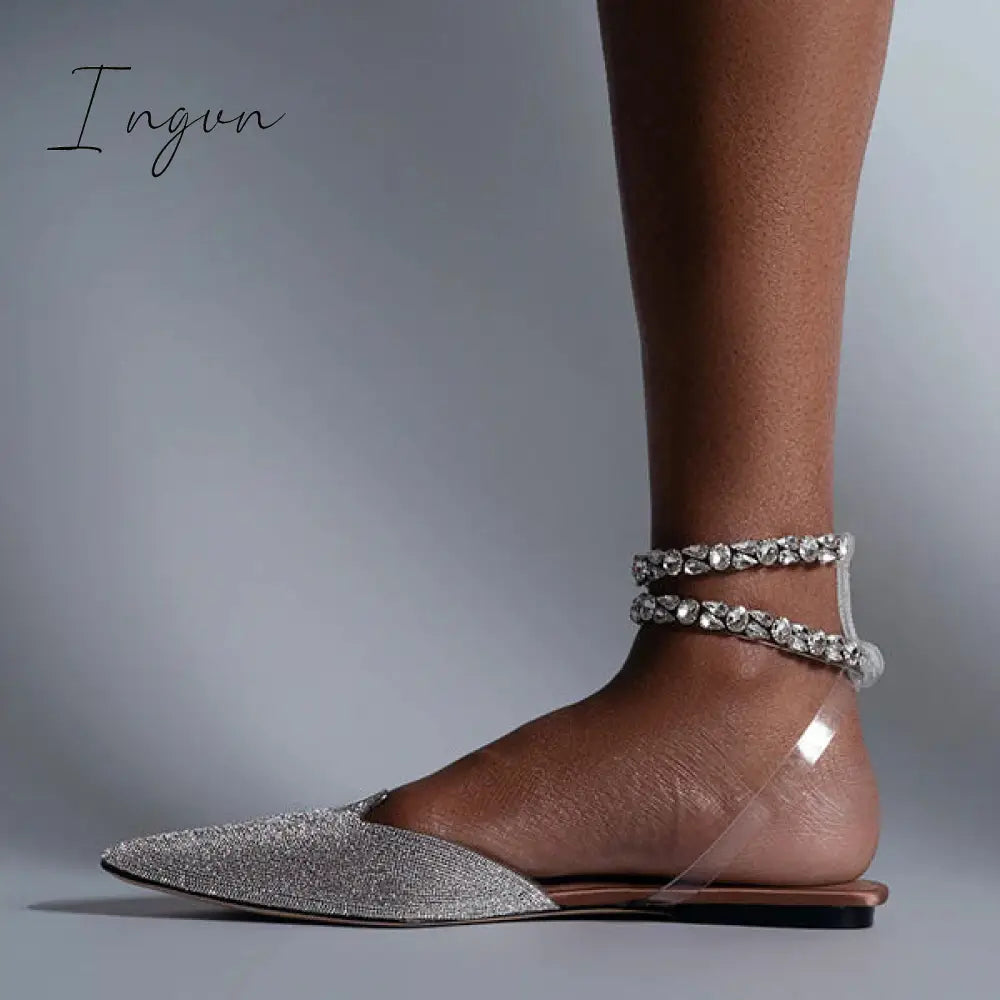 Ingvn - Patent Leather Pointed Toe Adjustable Ankle Strap Flats
