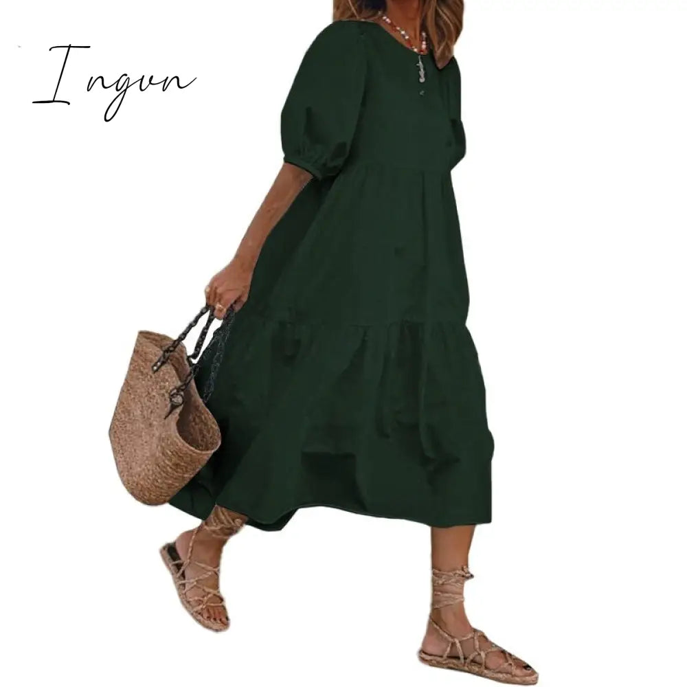 Ingvn - Summer Dress Elegant Party Mid-Calf Dress Women'Summer Sundress Bohemian Beach Sundress Casual Vestido Plus Size