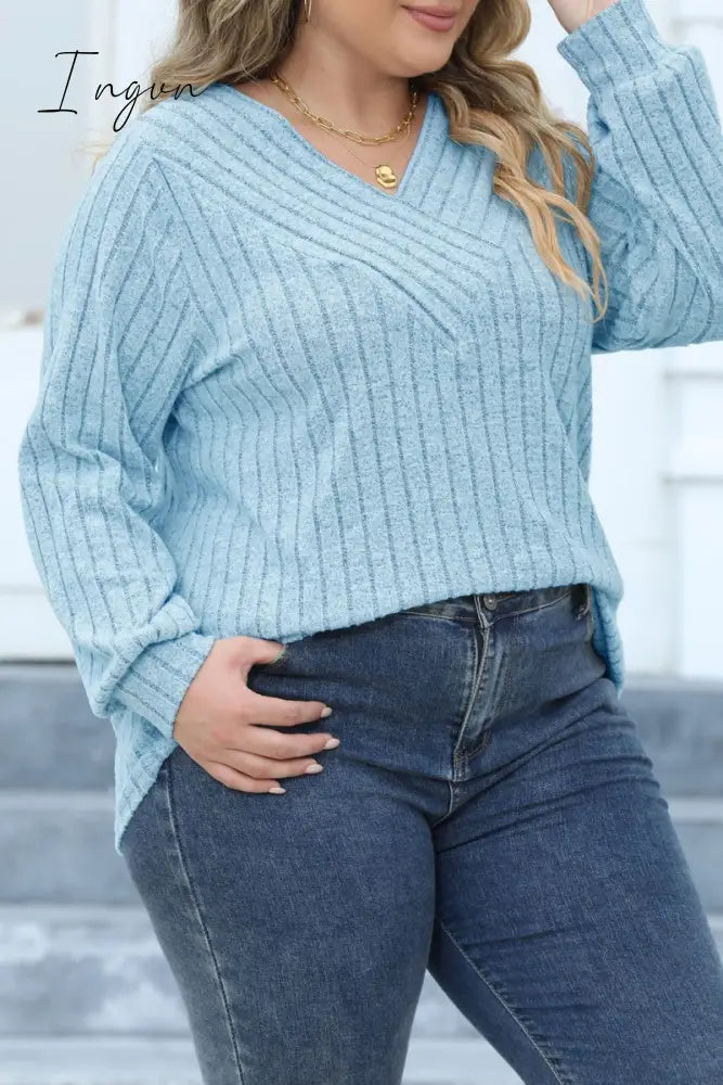 Ingvn - Casual Solid Patchwork V Neck Plus Size Tops