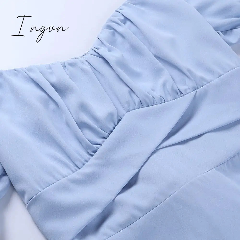 Ingvn - Short Sleeve Bodycon Beach Dresses High Waist A-line Ladies Party Vestidos Elegant Solid V-neck Summer Women Dress