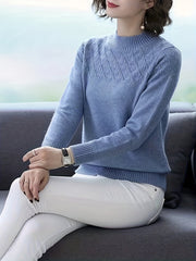 Cozy Chic Knit Sweater - Pullovers for Women with Elegant Crew Neck, Long Sleeves, and Soft Solid Colors for Fall and Winter Fashion - Perfect for Casual Daily Wear