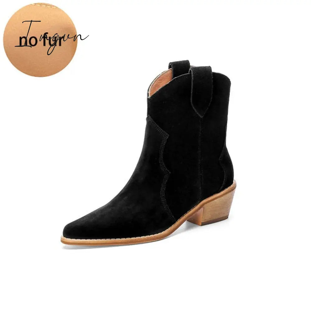 Ingvn - Winter Classic Chelsea Boots for Woman Cow Suede Pointy toe Wedge Heel Ankle Boots Simple Comfortable Cowboy Boots Female