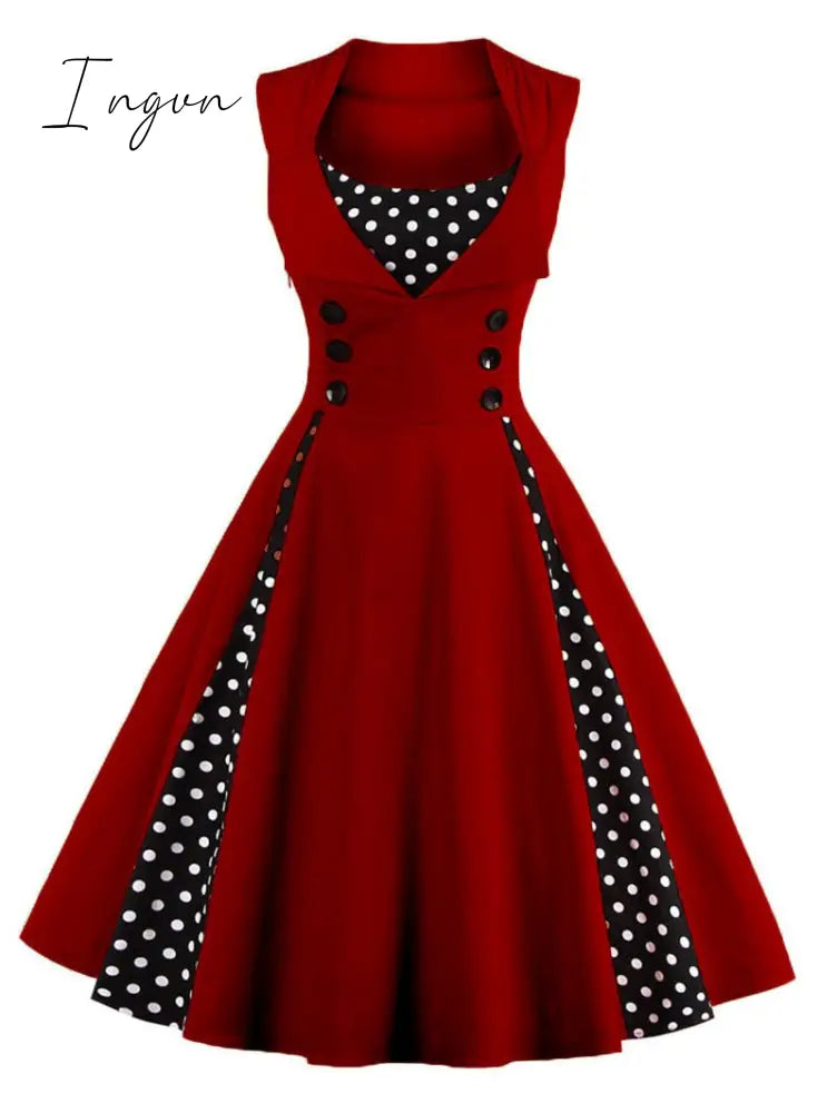 Ingvn - S-4XL Women Robe Retro  Vintage Dress 50s 60s Rockabilly Dot Swing Pin Up Summer Party Dresses Elegant Tunic Vestidos Casual